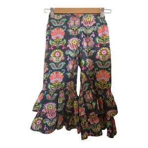 Persnickety Pants Bottoms Tiered Big Ruffles Floral Pattern SIZE 5 Black